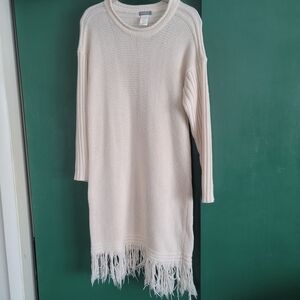 Earthbound Fringe Hem Cream BOHO Sweater Dress Size LARGE